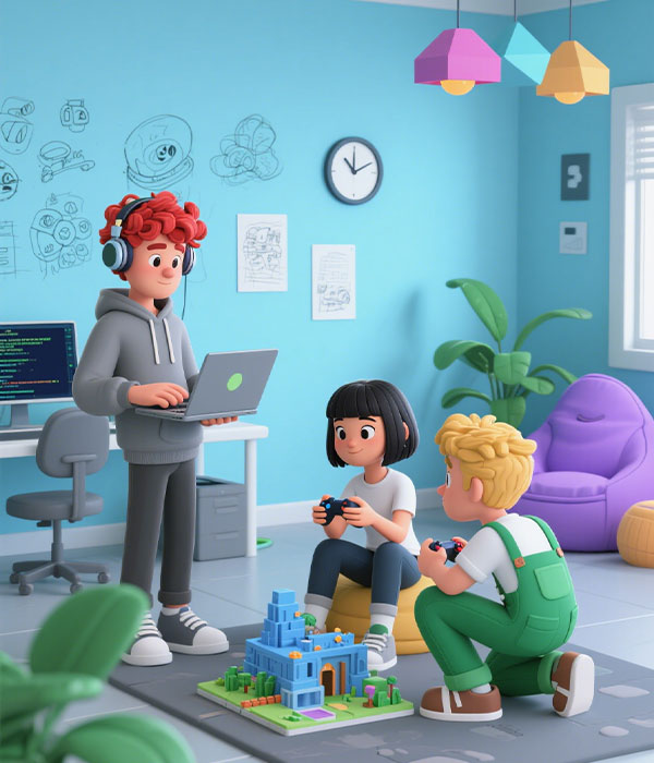 Game development team collaborating on new projects